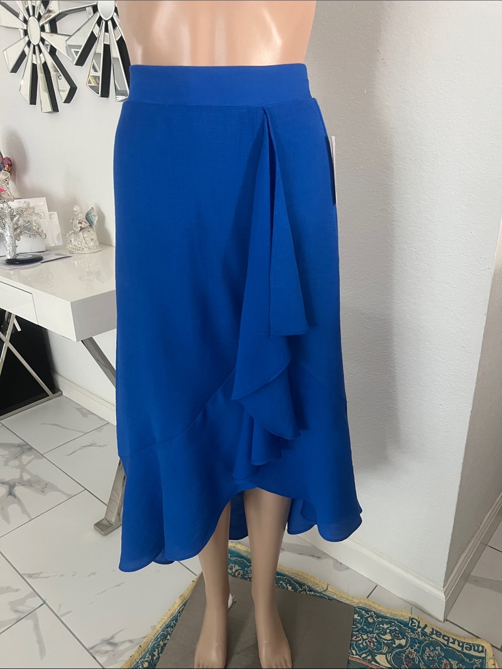 NWT (Bwear) Royal Blue High-Low Ruffle Skirt 86% Rayon ,elastic waist Size S